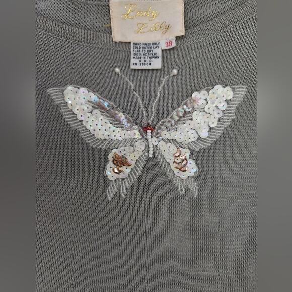 Vintage Butterfly Sleeve Embroidered Sweater 38 Medium - Picture 7 of 8